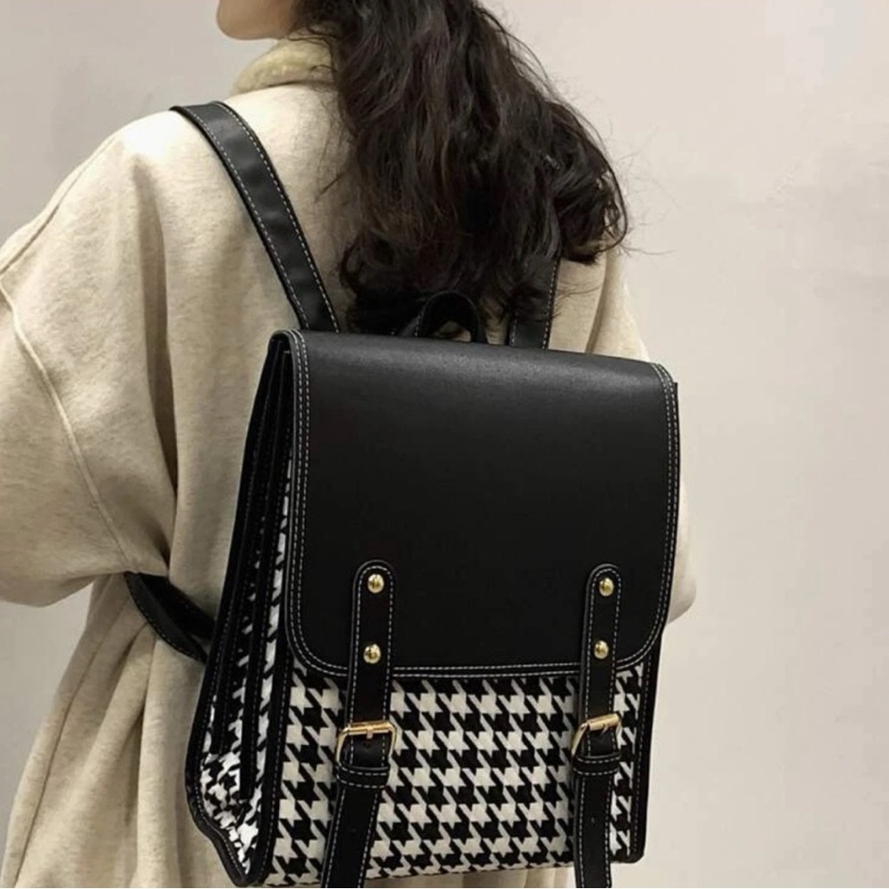 Stylish Black and White Houndstooth Backpack